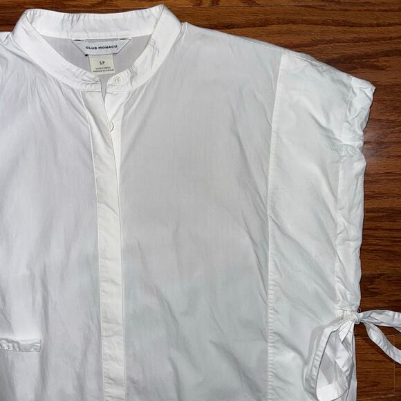 Club Monaco White Cinch Sleeve Organic Cotton Button Up Shirt Size Small - Picture 7 of 14
